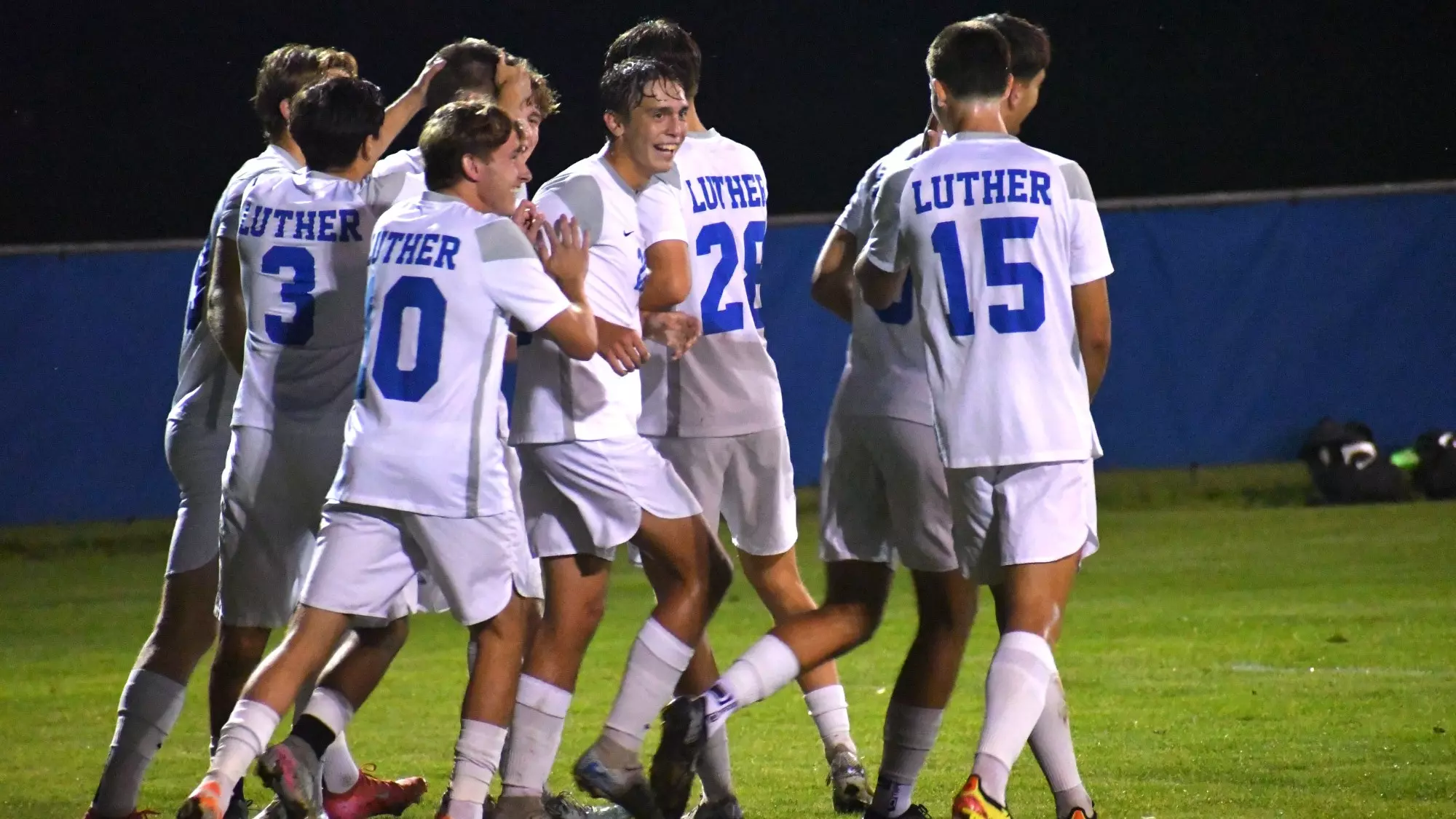 Men's Soccer Celebrates Goal Scored vs UW-River Falls 2025