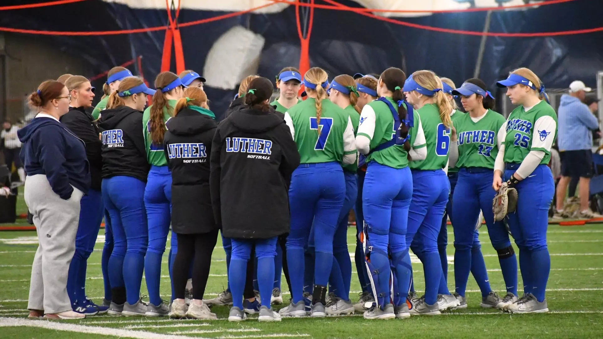 Luther Softball 2026 Team Huddle