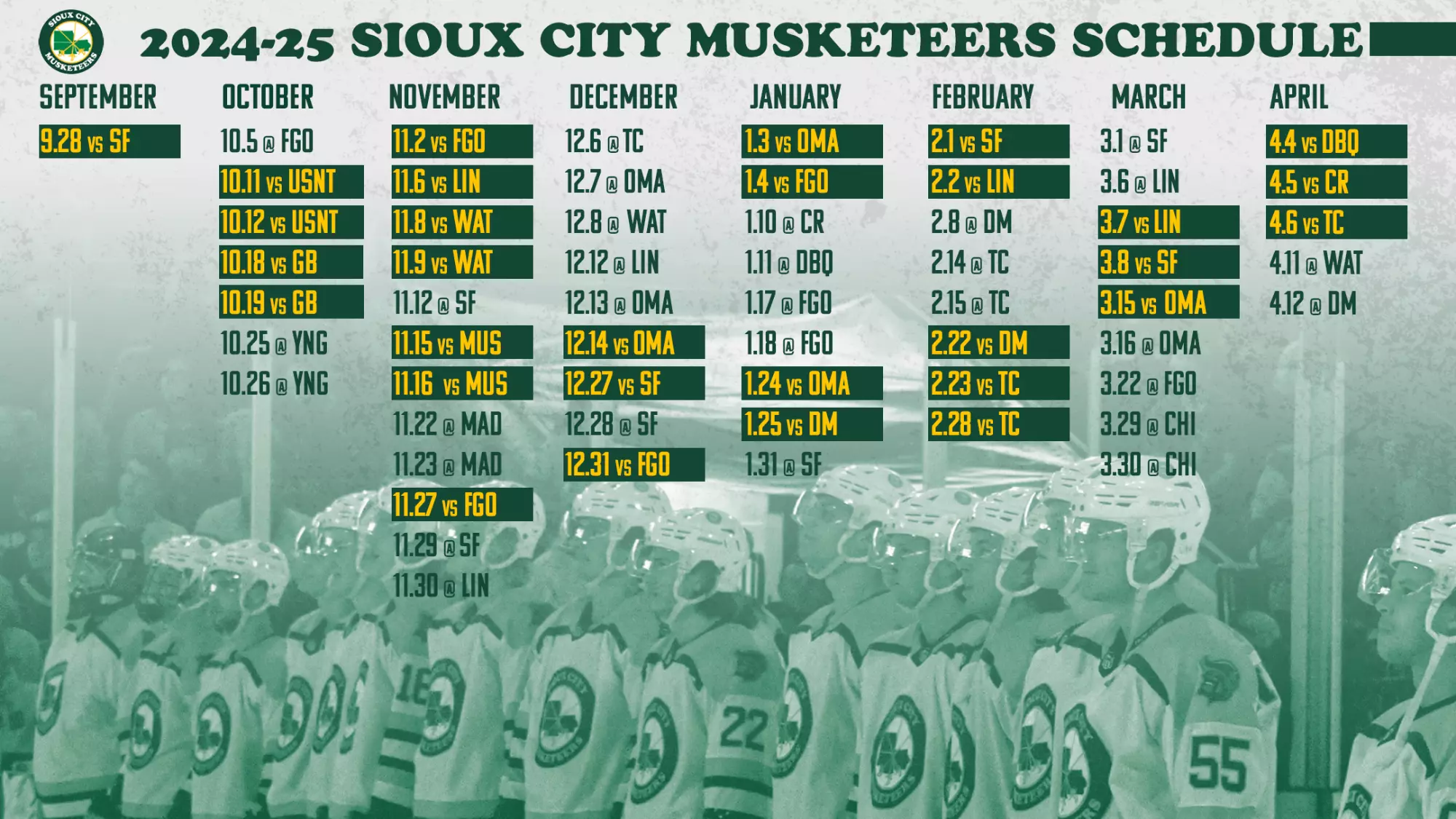 MUSKETEERS ANNOUNCE 202425 SCHEDULE Sioux City Musketeers