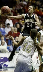 Tiffany Brooks goes up for a shot against Baylor's Steffanie Blackmon.