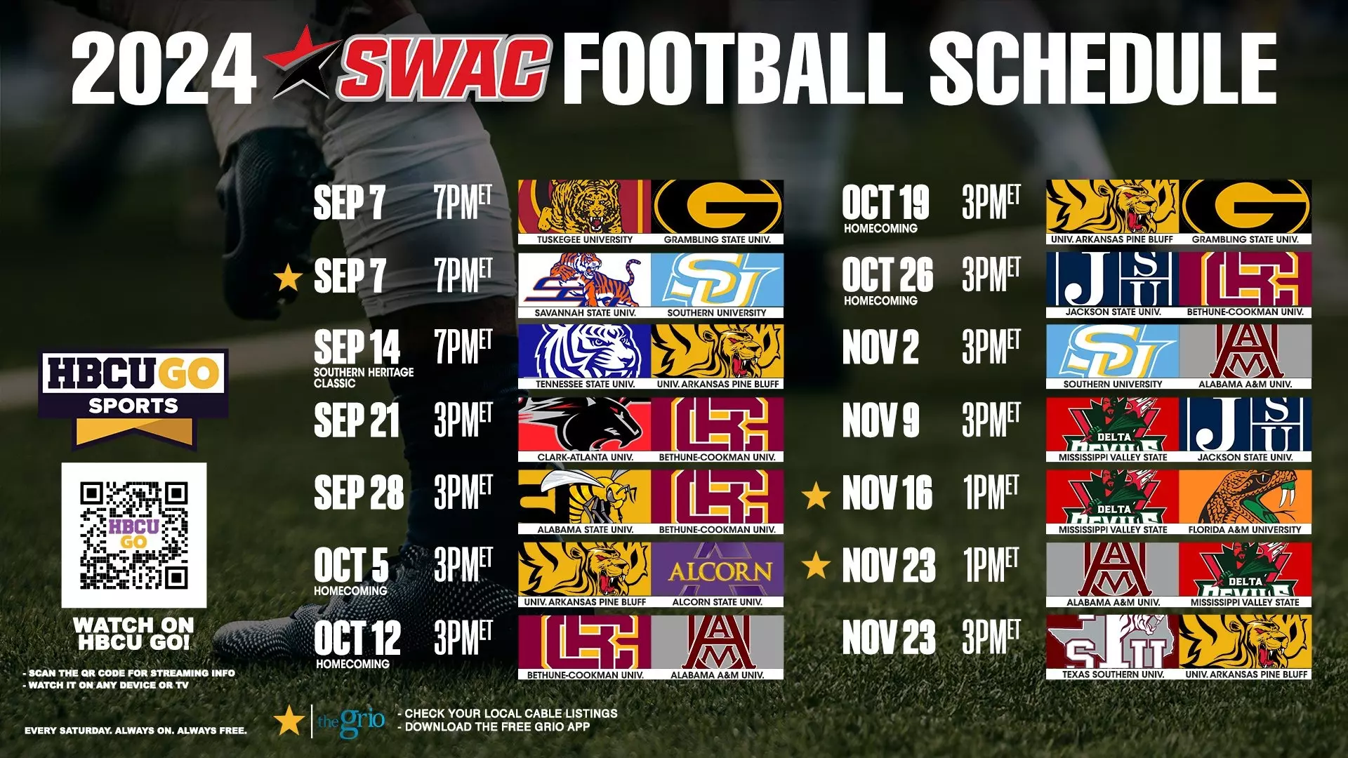 SWAC ANNOUNCES 2024 HBCU GO FOOTBALL SCHEDULE RELEASE Mississippi