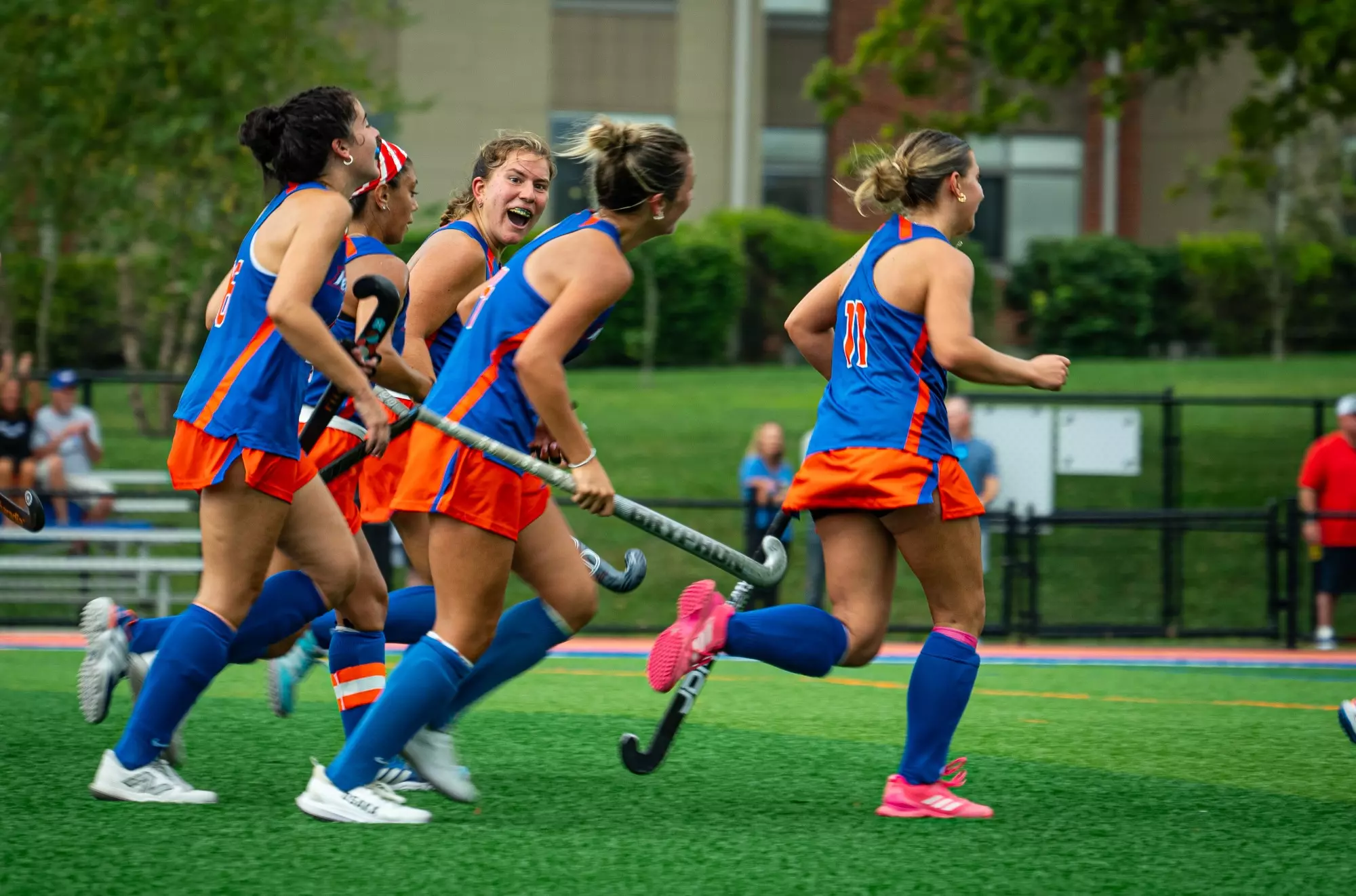 Sophia Bronzi celebrates with Maya O'Keefe after her goal 