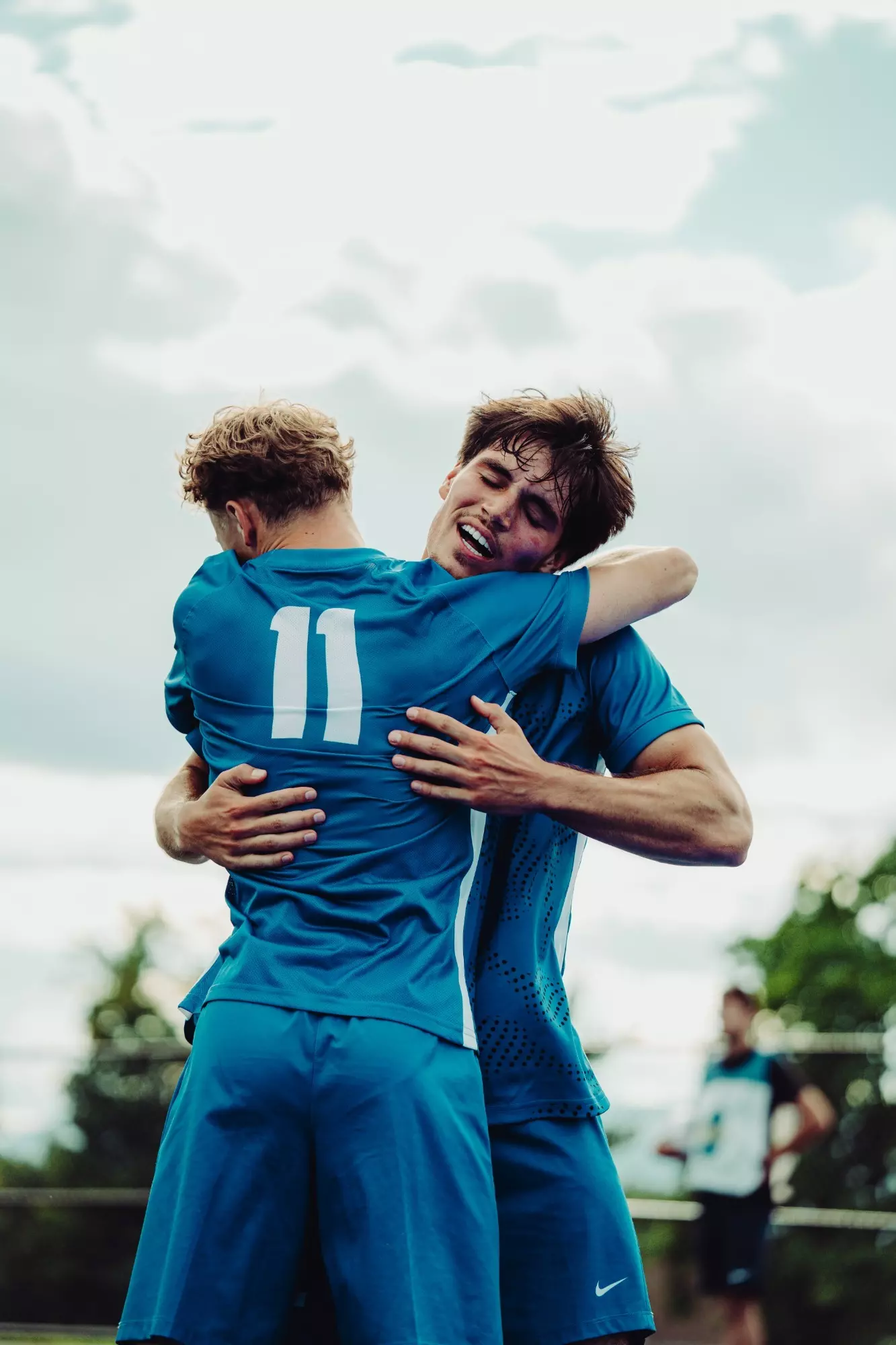 Riley Tait & Dante Gulla Celebrate a Goal vs Bryant & Stratton - Men's Soccer
