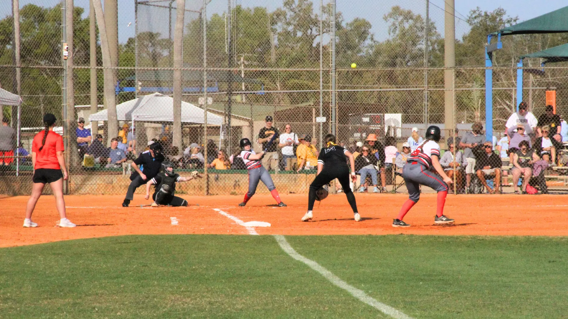 The RPI softball team in action against Adrian College on March 4, 2025 in Winter Haven, Florida