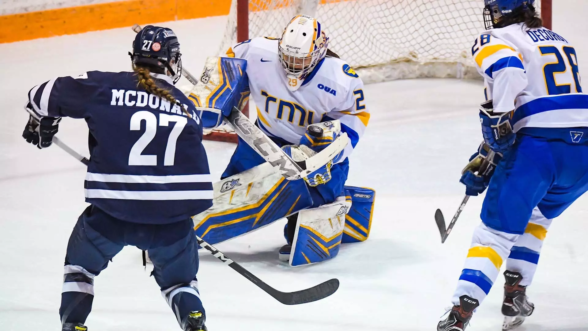 Alexia Stratos makes save in loss to Varsity Blues