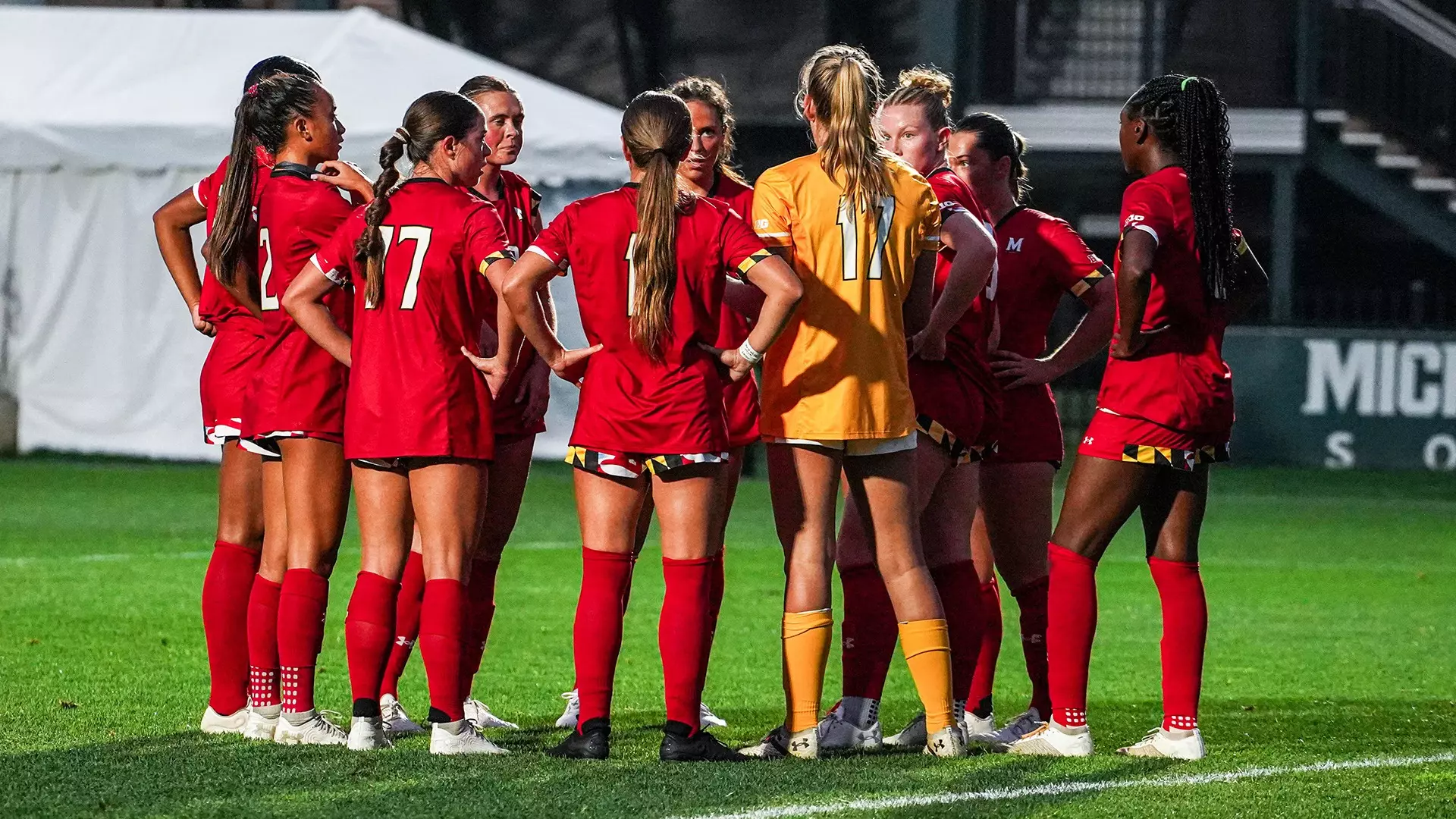 Terrapins Team Huddle During Match Against Michigan State