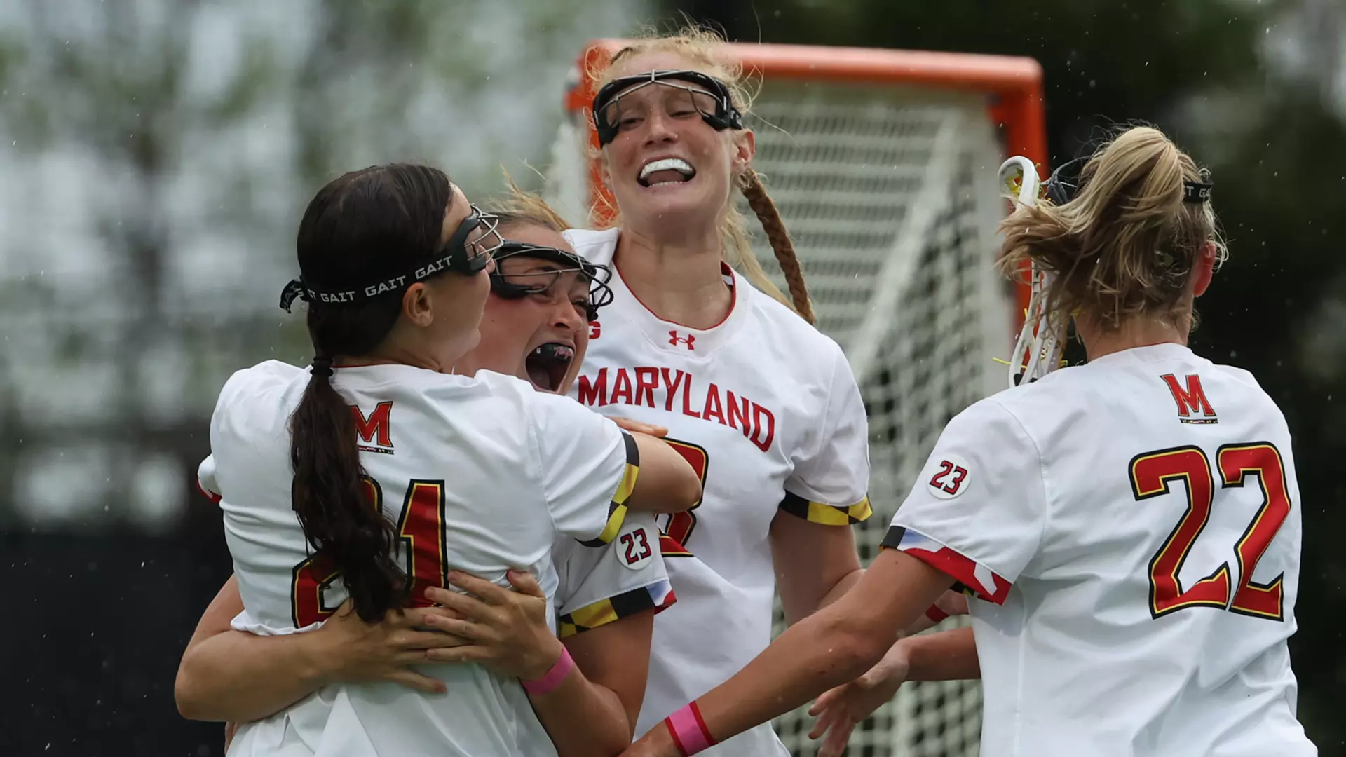Keeley Block and the Terps celebrate her game-winning goal against Johns Hopkins in the Big Ten Tournament
