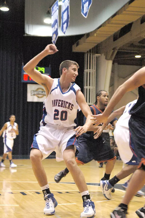 Freshman Matt Read (20) scored 11 points in his collegiate start as the Mavs defeated Austin College 105-63 at Texas Hall on Tuesday night.