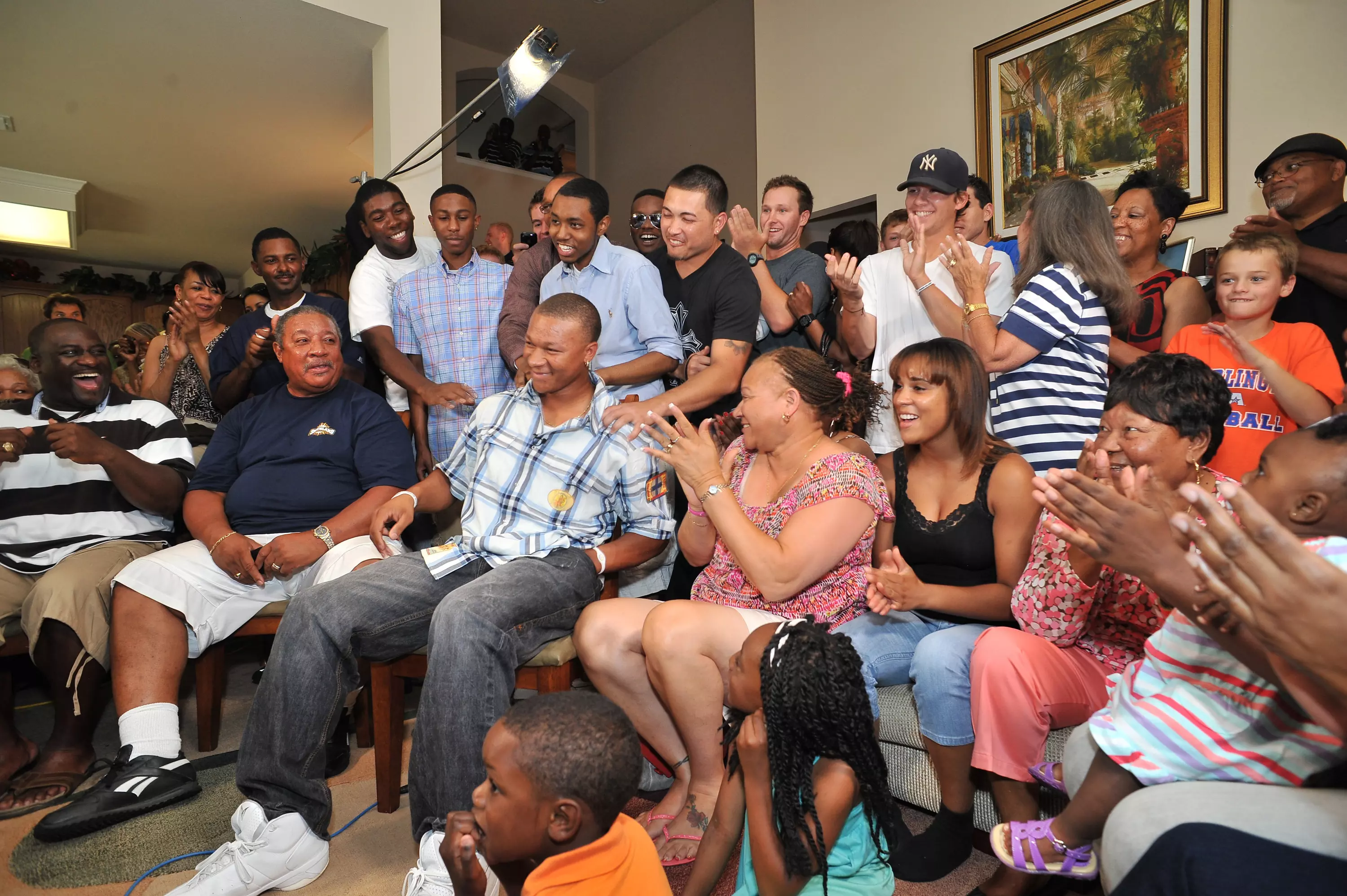 Michael Choice and his mother Charea celebrate the announcement of Michael's draft selection.