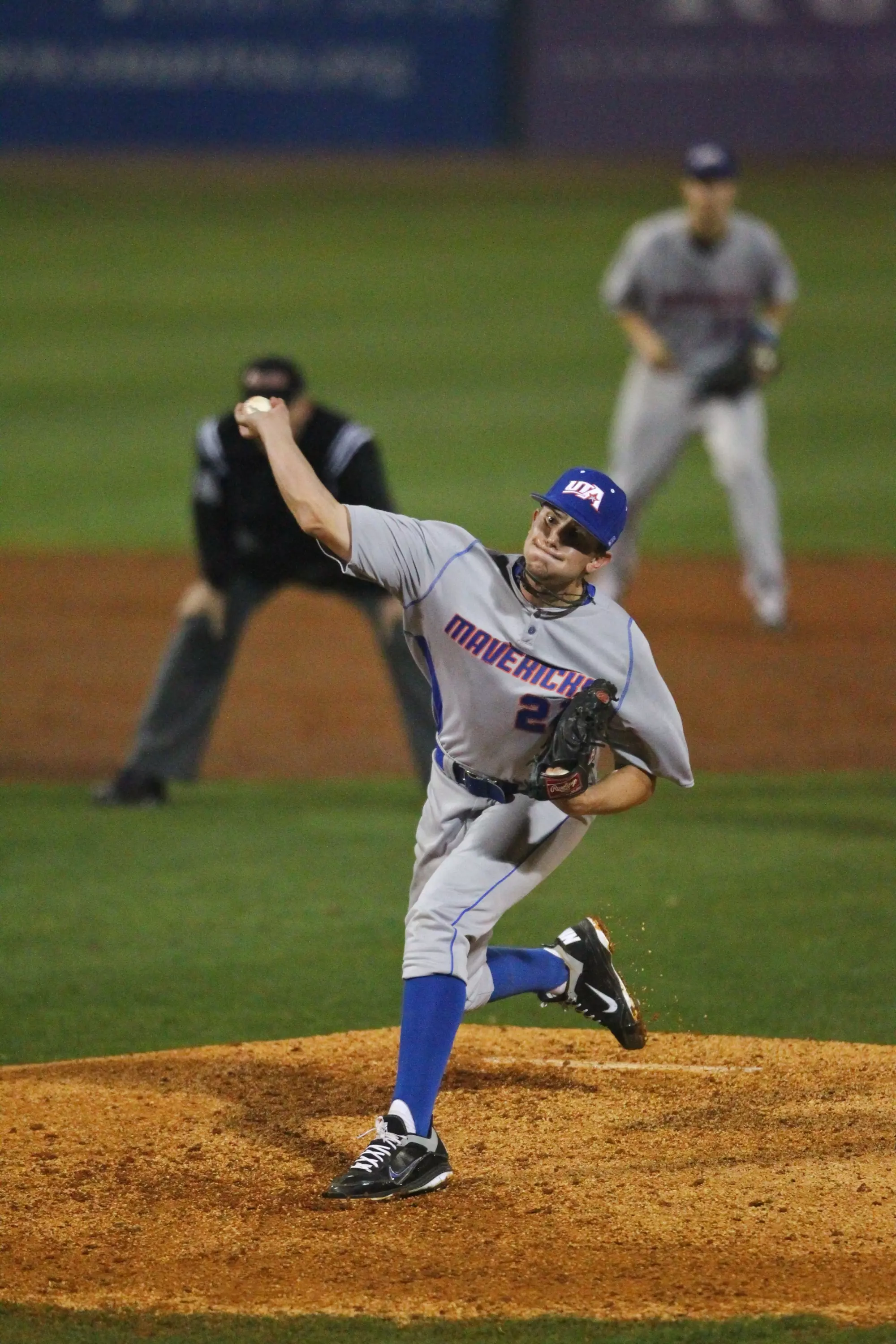 Michael Oberto threw 8.0 scoreless innings to pick up the win Saturday afternoon against New Orleans.