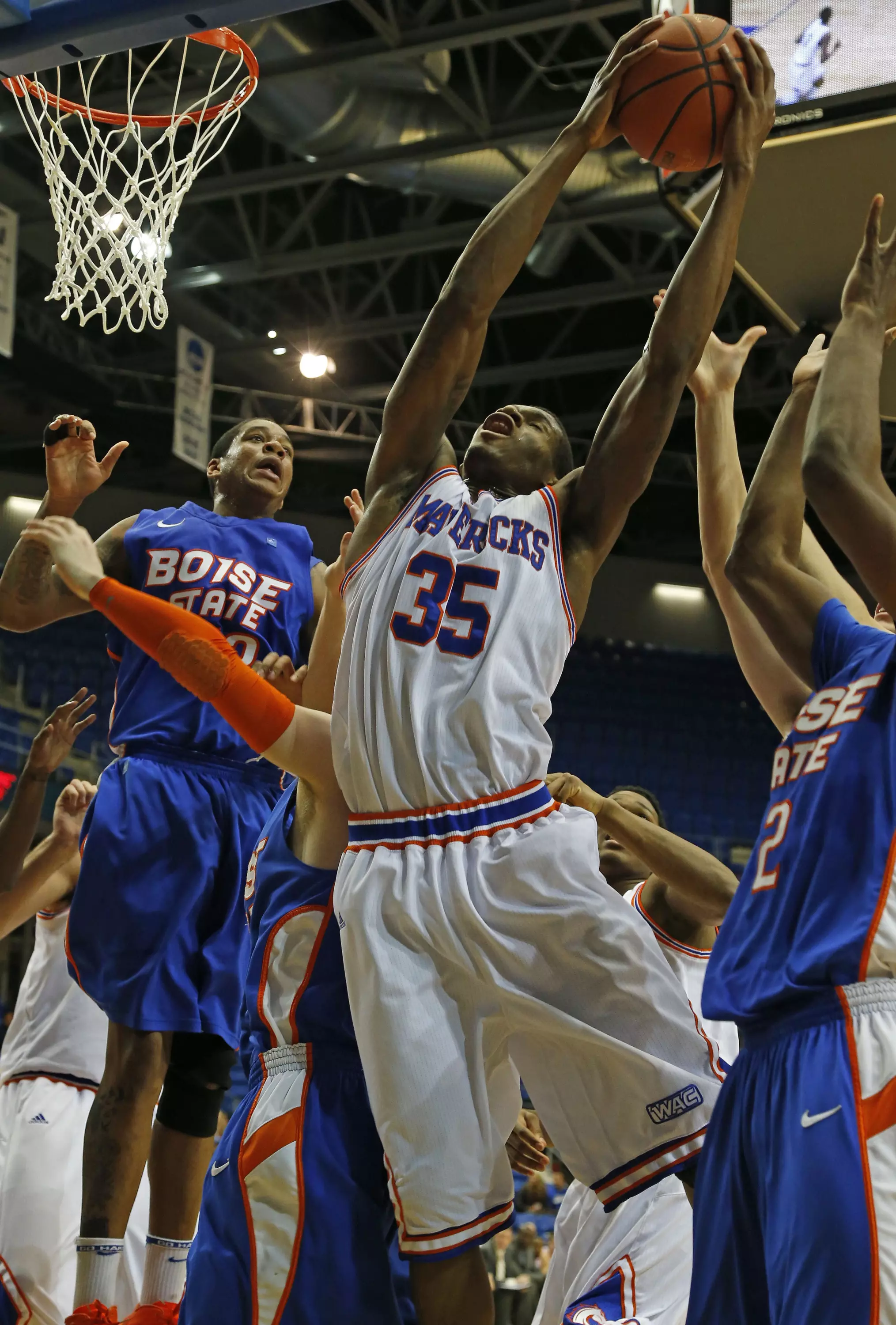 Brandon Edwards pulls down in a rebound in Tuesday's loss.
