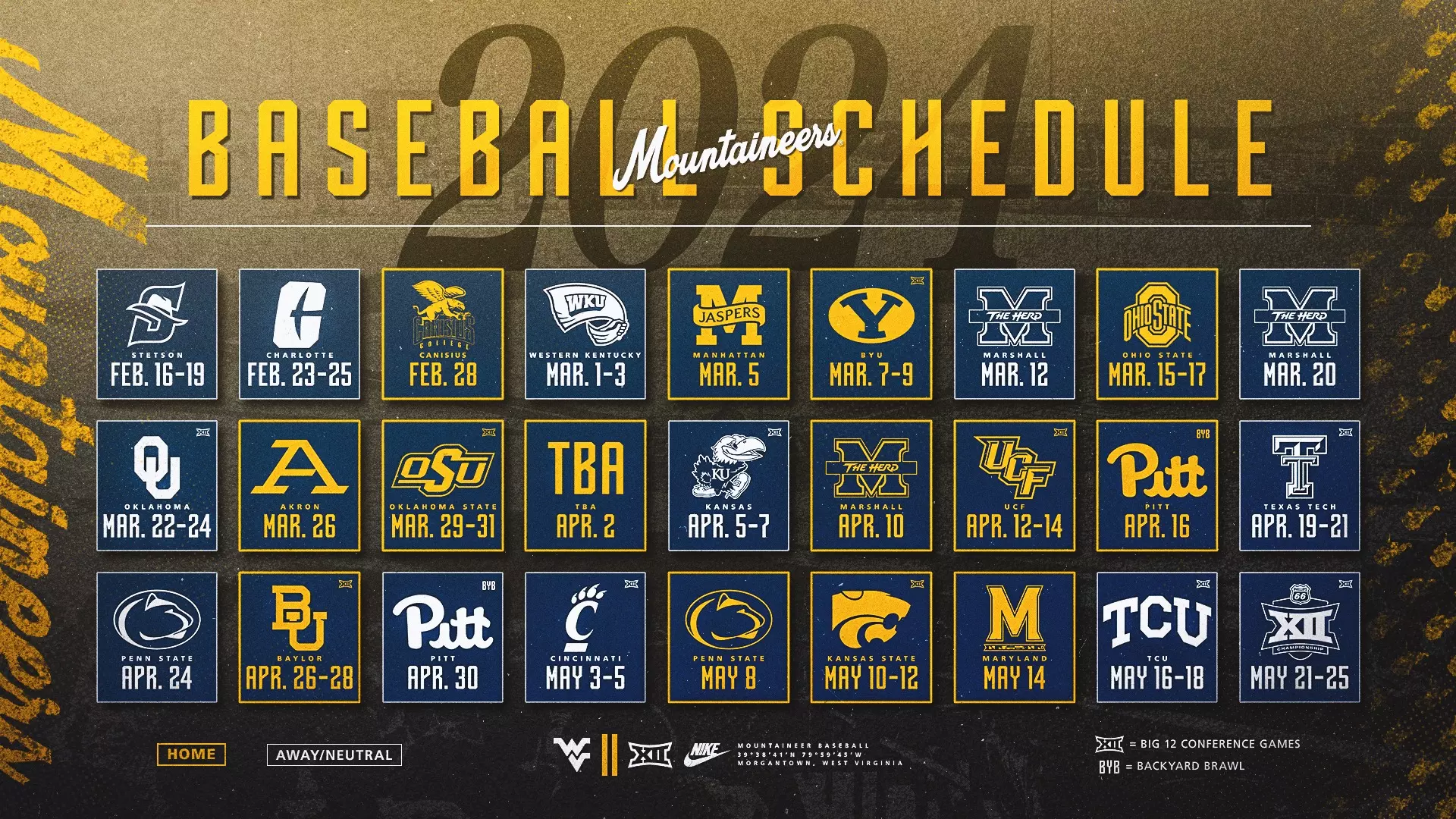 Mountaineers Release 2024 Baseball Schedule - West Virginia University  Athletics