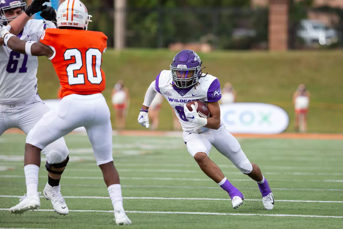 during the first half of an NCAA football game, Saturday, October 31, 2020, in Macon, Ga. (Paul Abell via Abell Images for Abilene Christian)