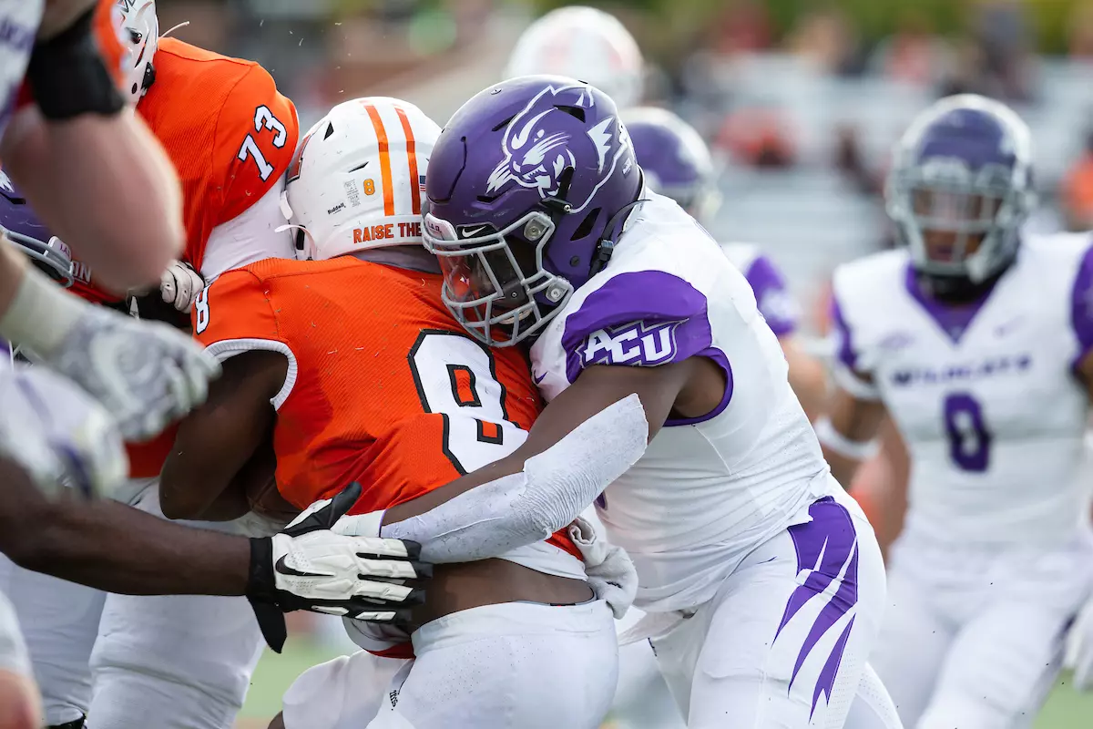 during the first half of an NCAA football game, Saturday, October 31, 2020, in Macon, Ga. (Paul Abell via Abell Images for Abilene Christian)