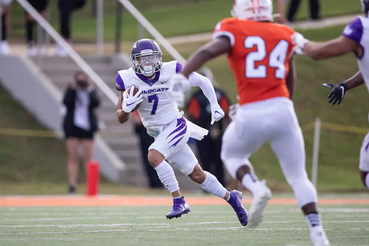 during the first half of an NCAA football game, Saturday, October 31, 2020, in Macon, Ga. (Paul Abell via Abell Images for Abilene Christian)