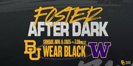Graphic advertising the wear black promotion for men's basketball vs. Washington called Foster After Dark