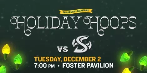 Graphic promoting men's basketball game vs. Sacramento State on December 2 at 7 p.m. which is holiday themed