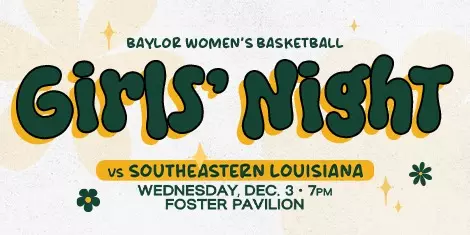 Graphic promoting Girls Night theme for women's basketball vs. Southeastern Louisiana on Dec. 3 at Foster Pavilion