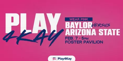 Graphic advertising the Play4Kay pink out game for women's basketball vs. Arizona State on Feb. 7