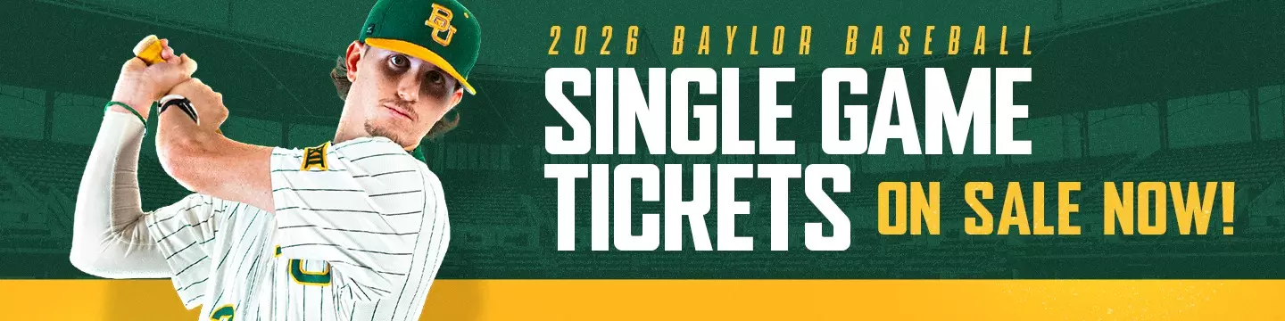 Graphic advertising 2026 baseball single game tickets on sale now with player Ty Johnson swinging a bat
