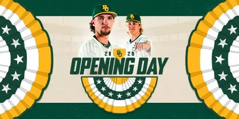 Graphic advertising baseball's Opening Day in 2026 with two baseball players posing