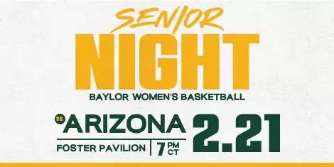 Graphic advertising women's basketball vs. Arizona as Senior Night on Feb. 21 at 7 p.m.