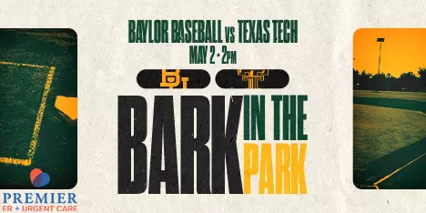 BSB Bark in the Park graphic vs. Texas Tech on Saturday, May 2 at 2 p.m.; sponsored by Premier ER & Urgent Care; click for tickets