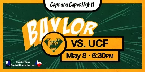 Baseball vs. UCF on May 8 at 6:30 p.m. for Caps and Capes Night with Goodwill logo; click for tickets