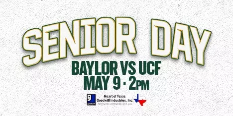 Baseball vs. UCF on Senior Day promo graphic; Saturday, May 9 at 2 p.m.; sponsor logo is Heart of Texas Goodwill; click for tickets