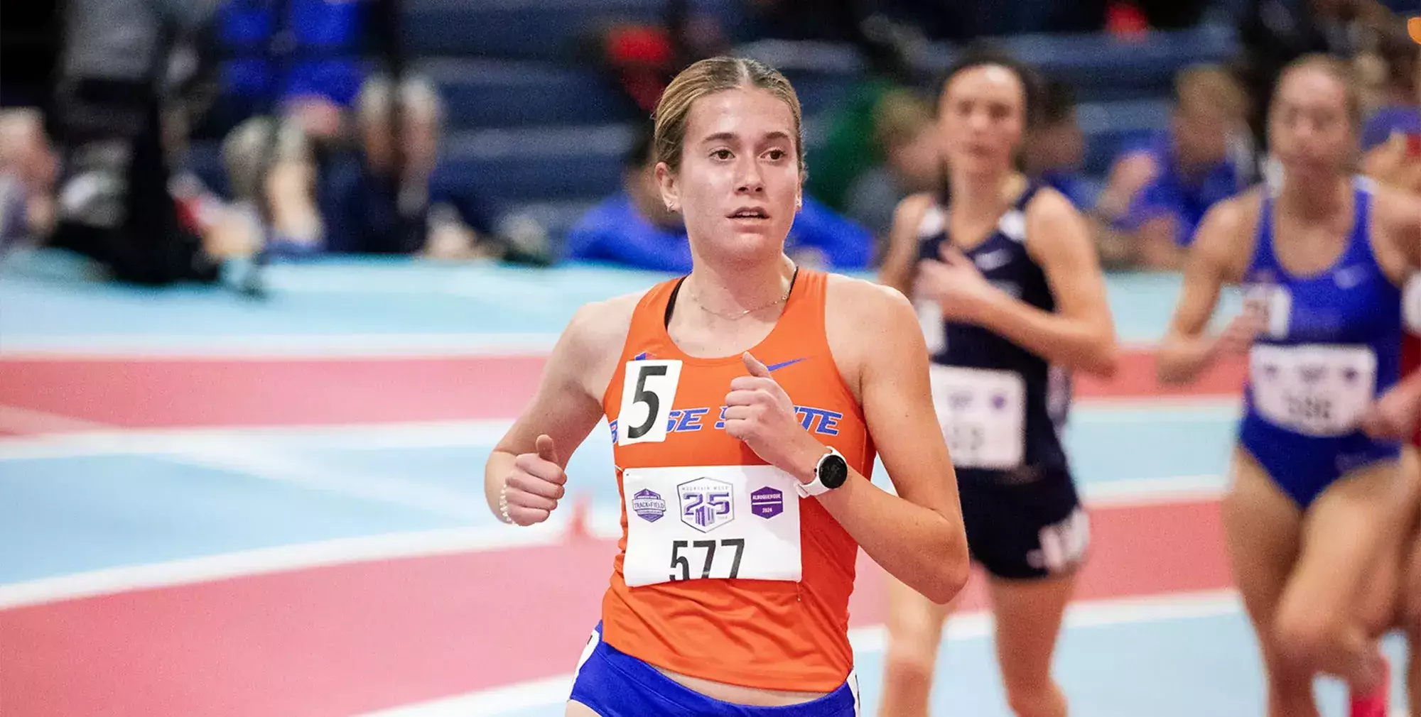 Kaiya Robertson running in the 2024 indoor track MW Championships