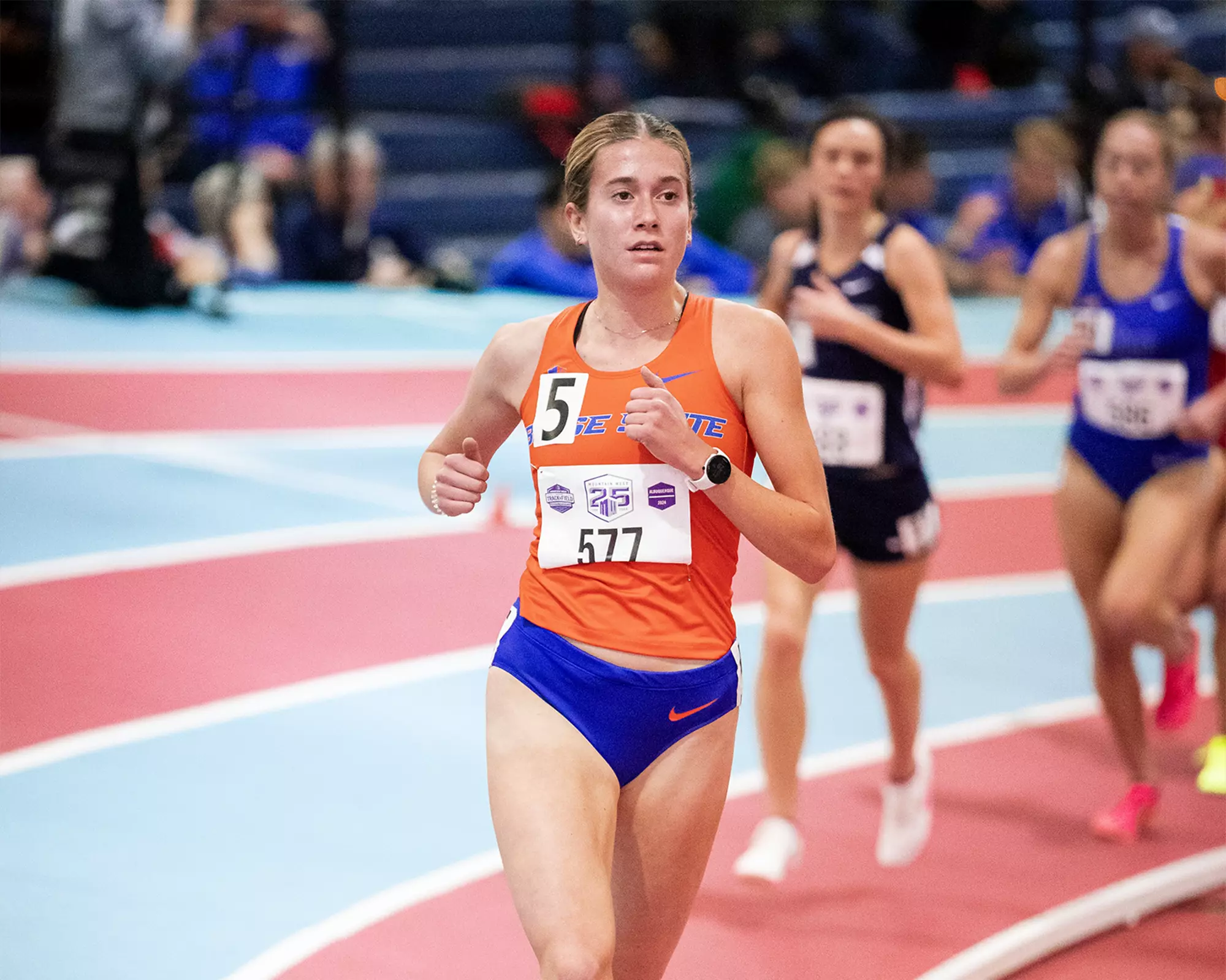 Kaiya Robertson running in the 2024 indoor track MW Championships