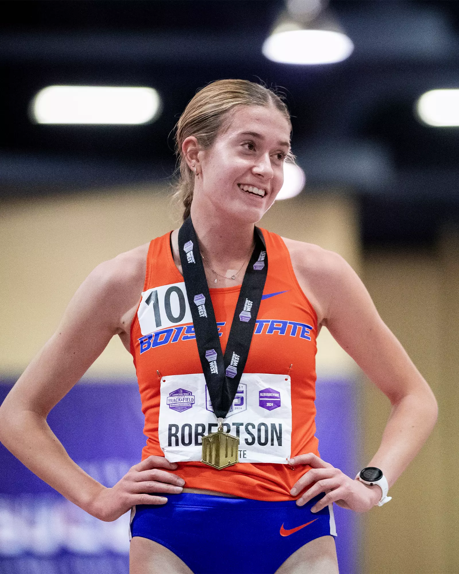 Kaiya Robertson after earning  a bronze medal in the indoor mile at the MW Championships