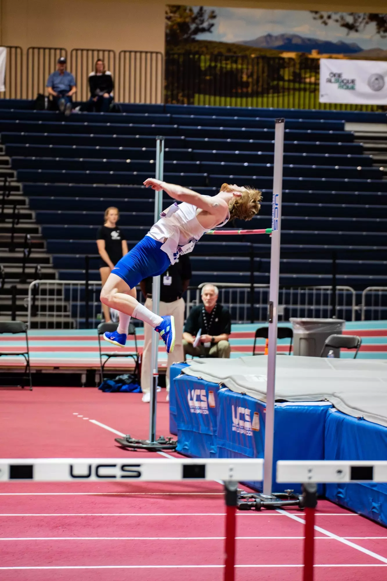 Landon Helms high jumping at the 2025 MW Indoor Championships