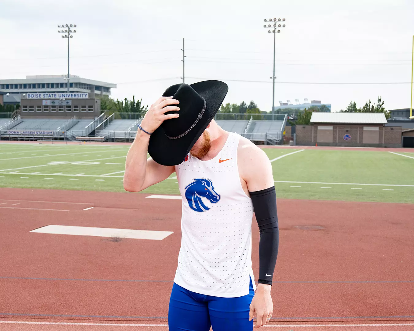 Landon Helms at the Boise State Track and Field 2024 Media Day. Photo by Kenna Harbison