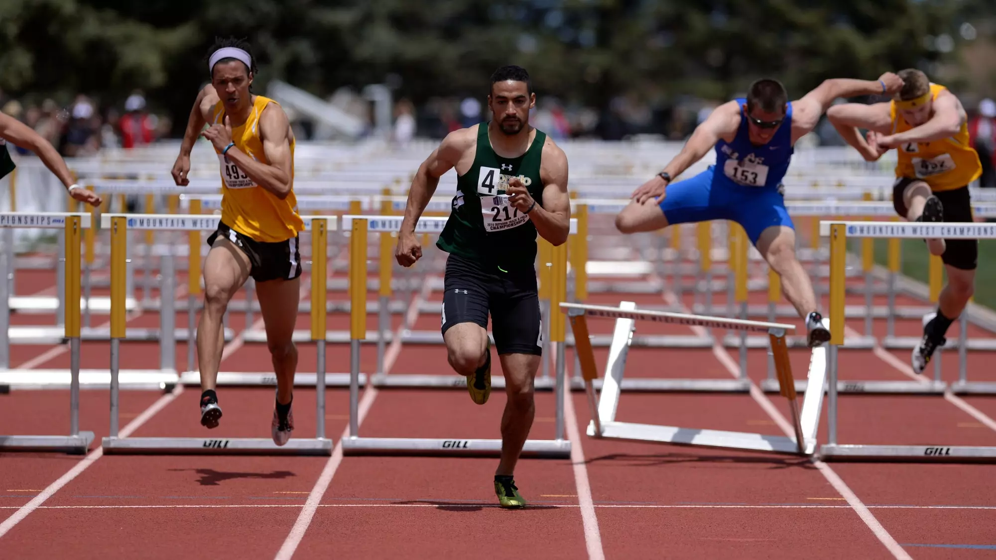 17 MAY 2014: Athletes compete during the Mountain West Conference Men's and Women's Outdoor Track & Field Championship held at the Madrid Sports Complex on the University of Wyoming campus in Laramie, WY. Justin Tafoya/NCAA Photos