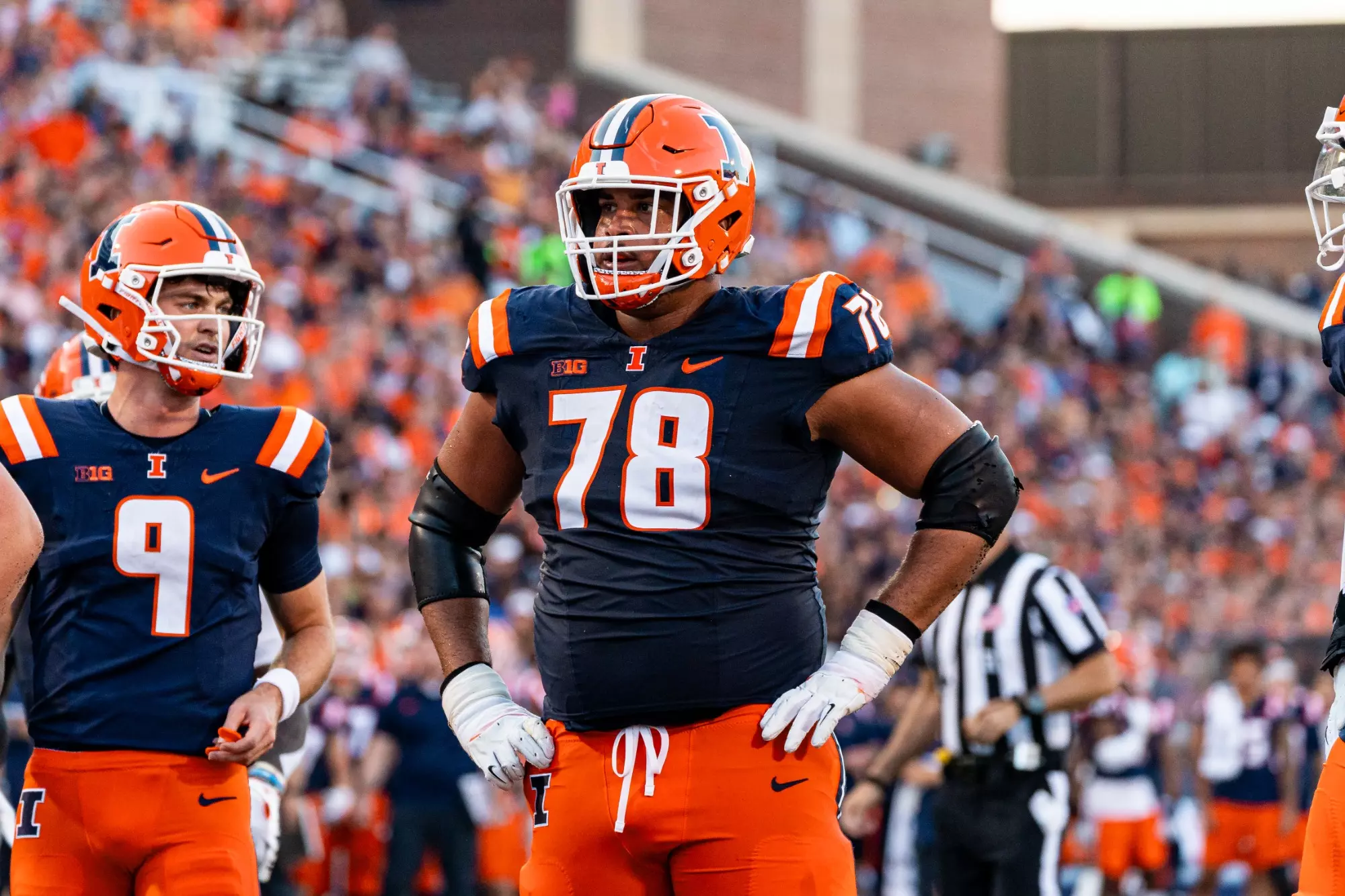 CHAMPAIGN, IL - September 03, 2023 - Illinois Offensive Lineman Isaiah Adams (#78) during the game between the Toledo Rockets and the Illinois Fighting Illini at Memorial Stadium in Champaign, IL. Photo By Patrick Pierson
