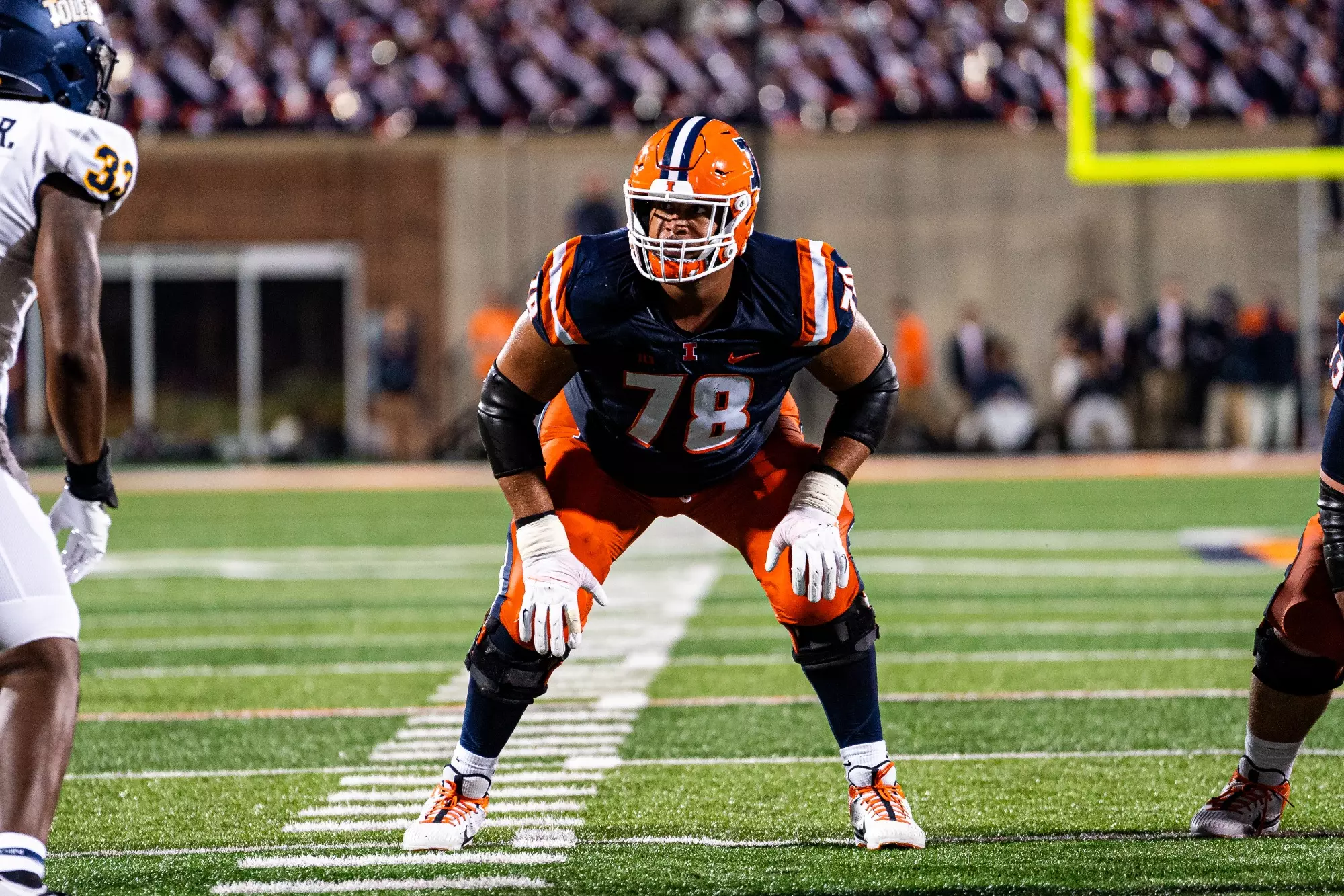CHAMPAIGN, IL - September 03, 2023 - Illinois Offensive Lineman Isaiah Adams (#78) during the game between the Toledo Rockets and the Illinois Fighting Illini at Memorial Stadium in Champaign, IL. Photo By Patrick Pierson
