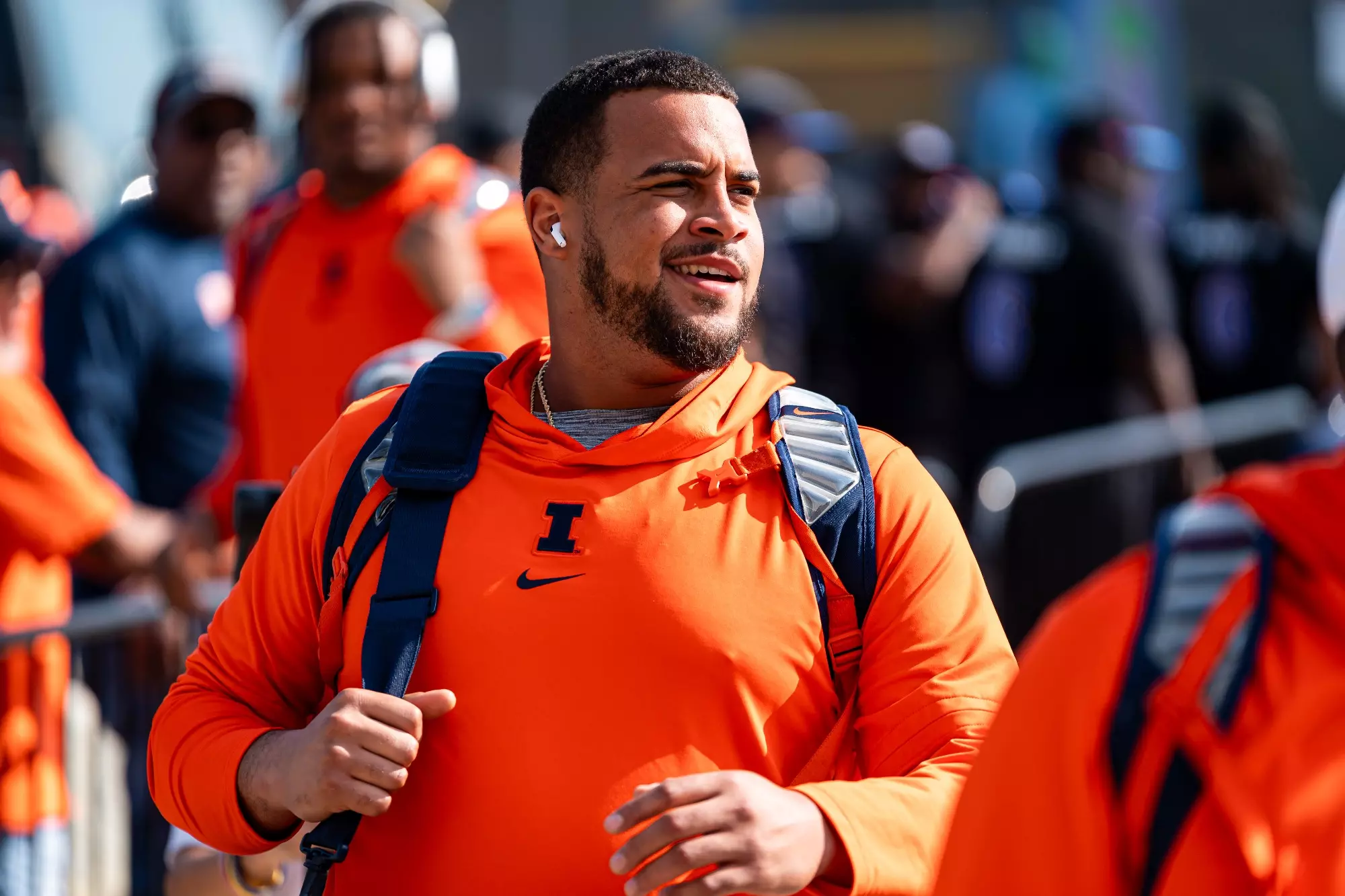 LAWRENCE, KS- September 08, 2023 - Illinois Offensive Lineman Isaiah Adams (#78) before the game between the Illinois Fighting Illini and the Kansas Jayhawks at David Booth Kansas Memorial Stadium in Lawrence, KS. Photo By Patrick Pierson