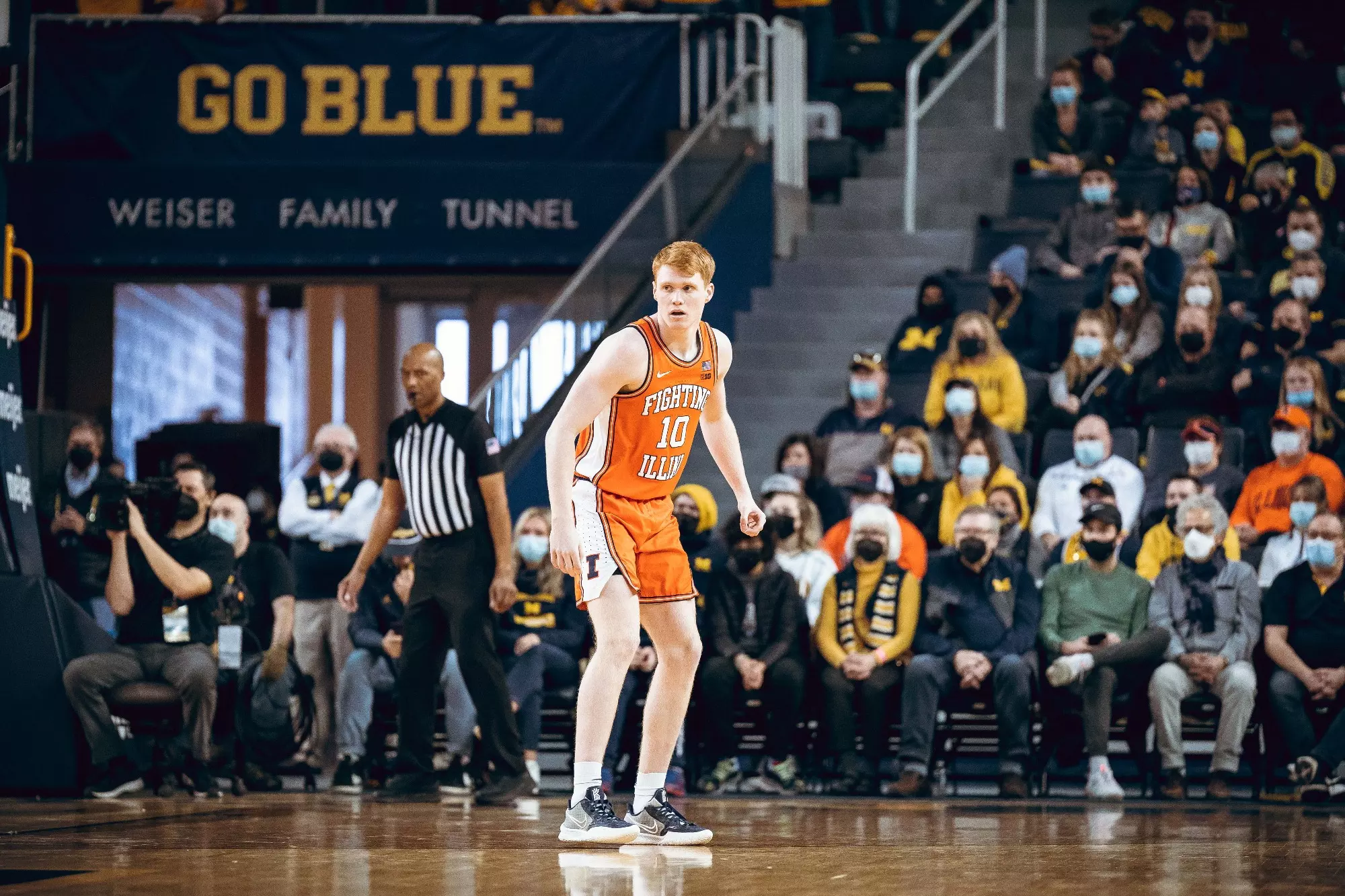 Image Taken At Illinois Fighting Illini at Michigan Wolverines Basketball Game, Crisler Center, University of Michigan, Ann Arbor, MI, Sunday, February 27, 2022. Courtney Bay/Illinois Basketball