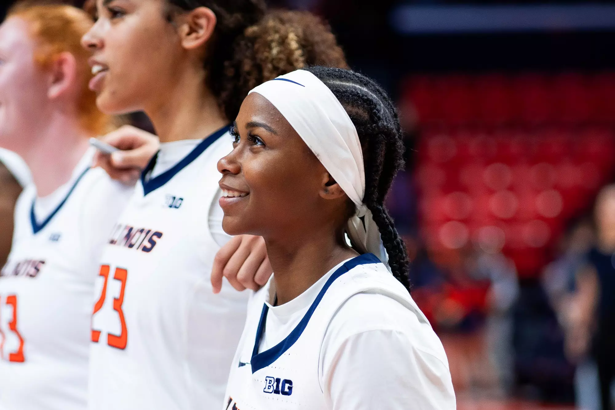 CHAMPAIGN, IL - December 06, 2023 - Illinois Guard Genesis Bryant (#1) after the game between the Northern Kentucky Norse and the Illinois Fighting Illini at State Farm Center in Champaign, IL. Photo By Madison Dabrowski