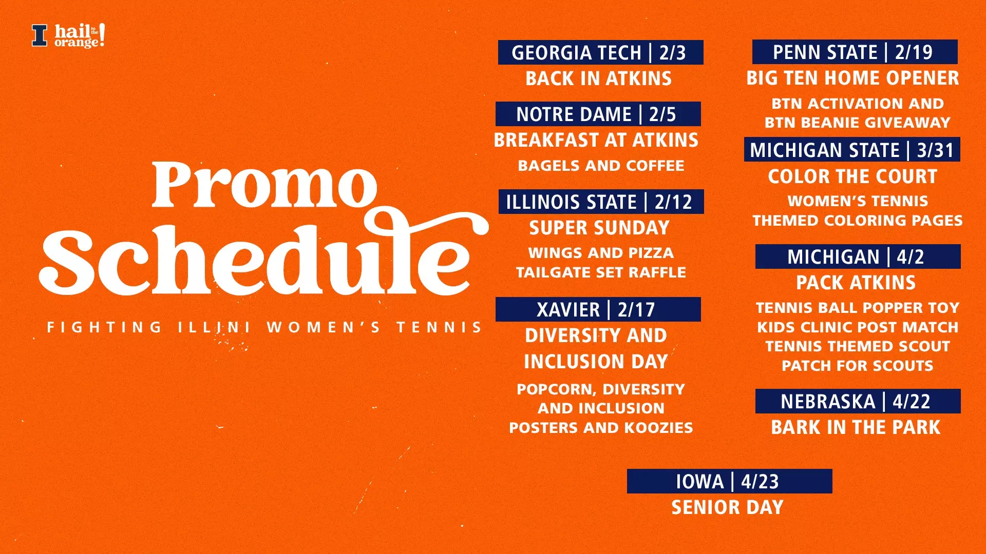 2023 Promotional Schedule Announced for Illini Women’s Tennis