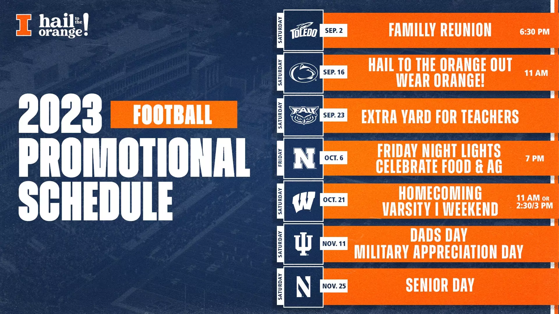 Fighting Illini Football Promotional Schedule Announced for 2023