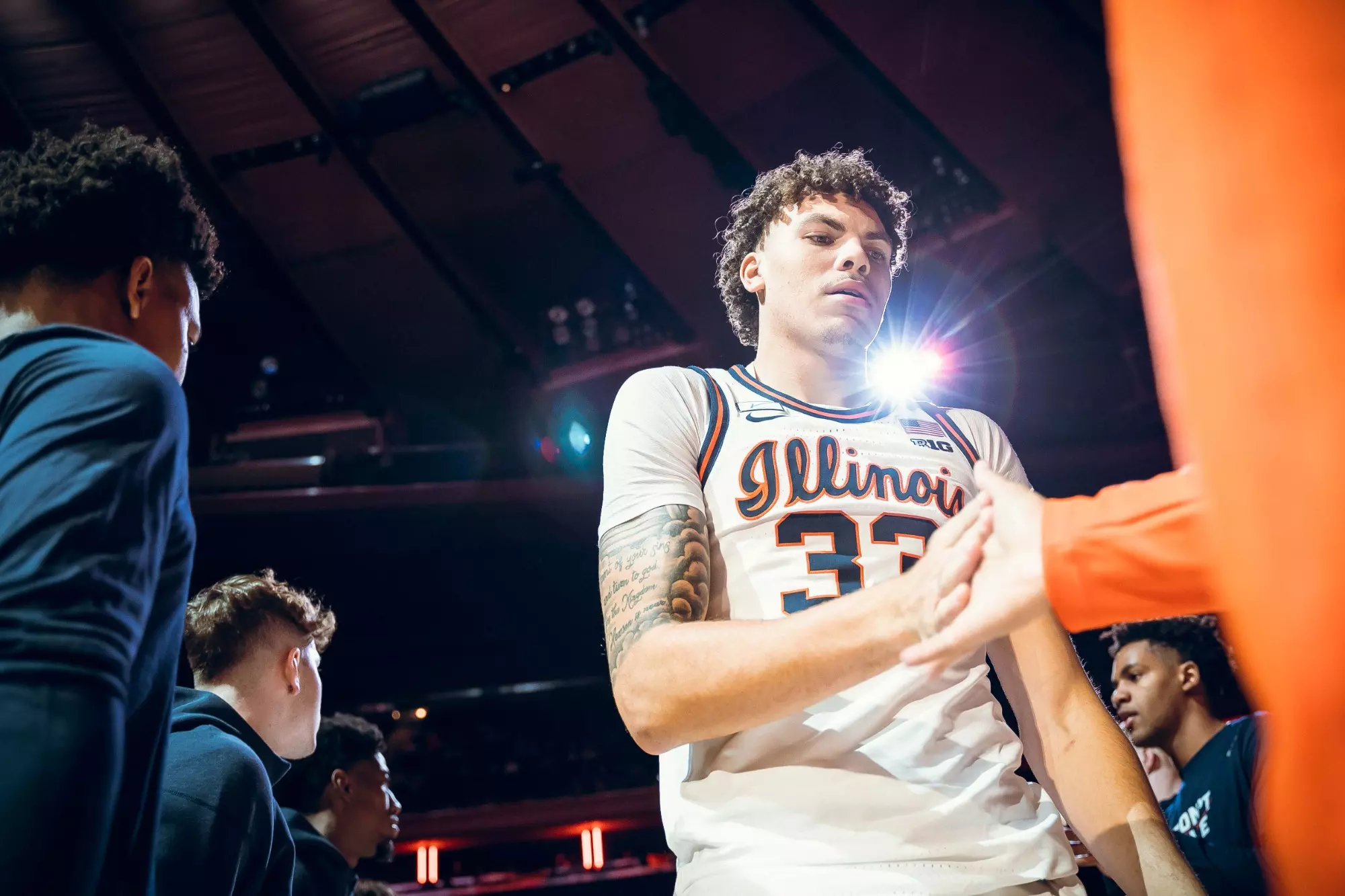 New York City, NY - December 05, 2023 - Illinois Forward Coleman Hawkins (#33) before the game between the Florida Atlantic Owls and the Illinois Fighting Illini at Madison Square Garden in New York City, NY. Photo By Courtney Bay