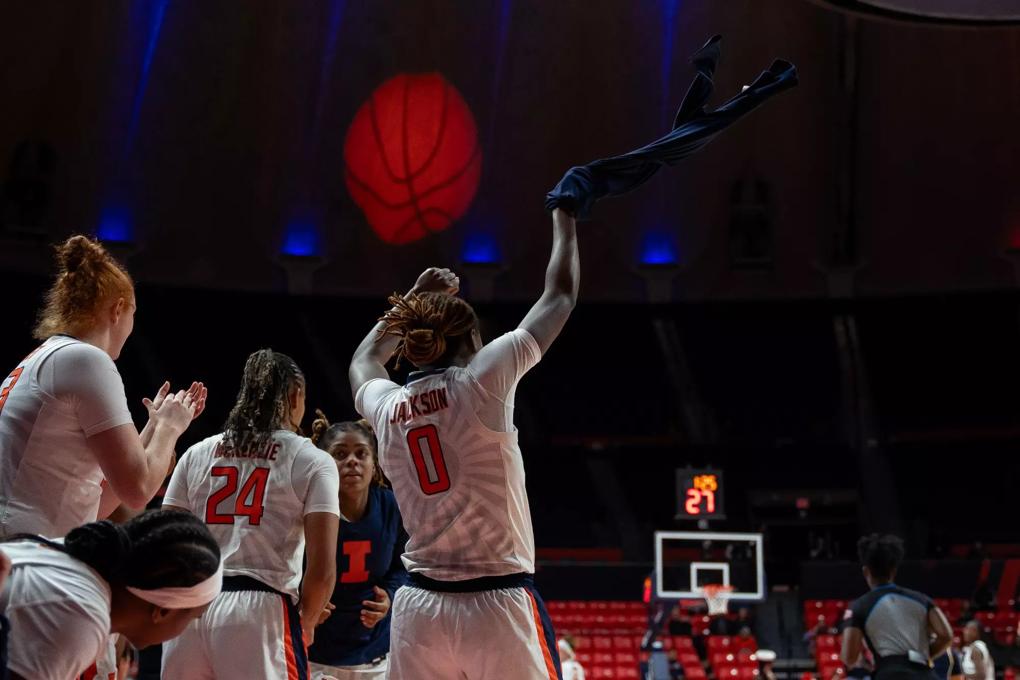 CHAMPAIGN, IL - November 26, 2023 - Illinois Guard Camille Jackson (#0) during the game between the Canisius Golden Griffins and the Illinois Fighting Illini at State Farm Center in Champaign, IL. Photo By Madison Dabrowski