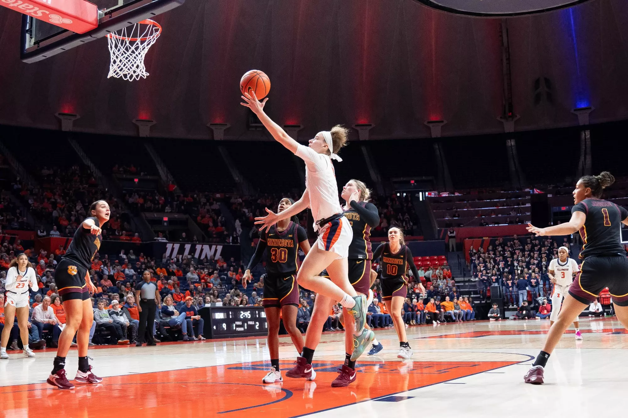 CHAMPAIGN, IL - January 28, 2024 - Illinois Guard Gretchen Dolan (#5) during the game between the Minnesota Golden Gophers and the Illinois Fighting Illini at State Farm Center in Champaign, IL. Photo By Madison Dabrowski