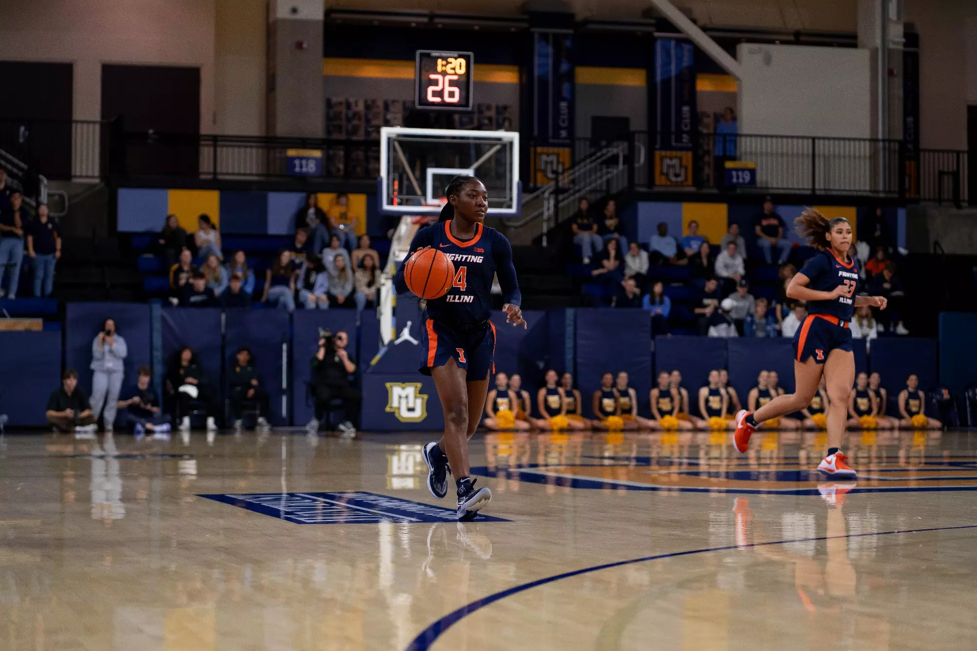 Milwaukee, WI - November 11, 2023 - Illinois Guard Kam'Ren Rhodes (#4) during the game between the Marquette Golden Eagles and the Illinois Fighting Illini at Al McGuire Center in Milwaukee, WI. Photo By Madison Dabrowski
