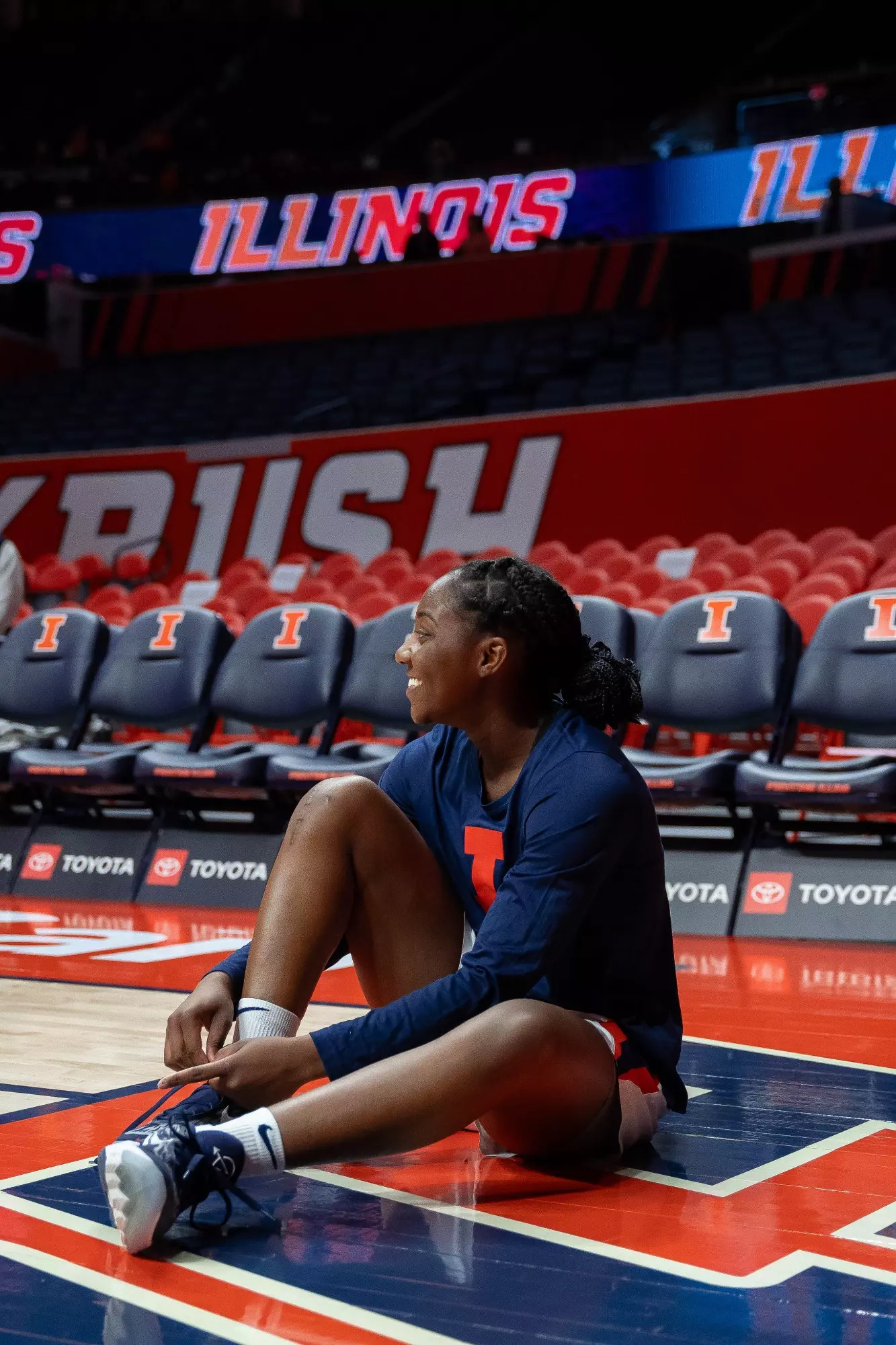 CHAMPAIGN, IL - November 15, 2023 - Illinois Guard Kam'Ren Rhodes (#4) before the game between the Saint Peters Peacocks and the Illinois Fighting Illini at State Farm Center in Champaign, IL. Photo By Madison Dabrowski