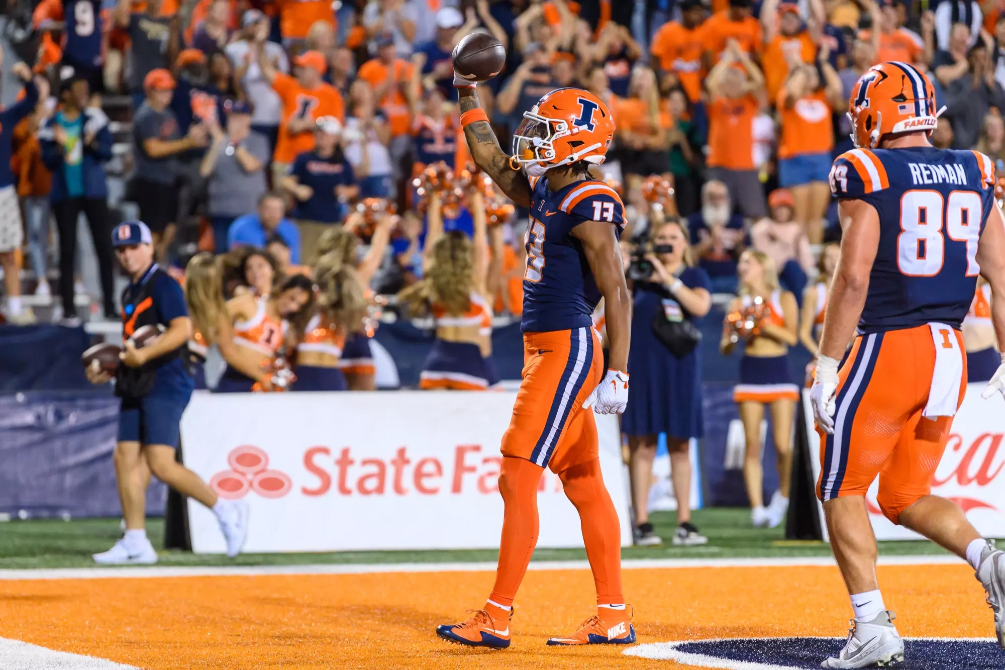 CHAMPAIGN, IL - September 04, 2023 - Illinois Wide Receiver Pat Bryant (#13) during the game between the Toledo Rockets and the Illinois Fighting Illini at Memorial Stadium in Champaign, IL. Photo by Craig Pessman