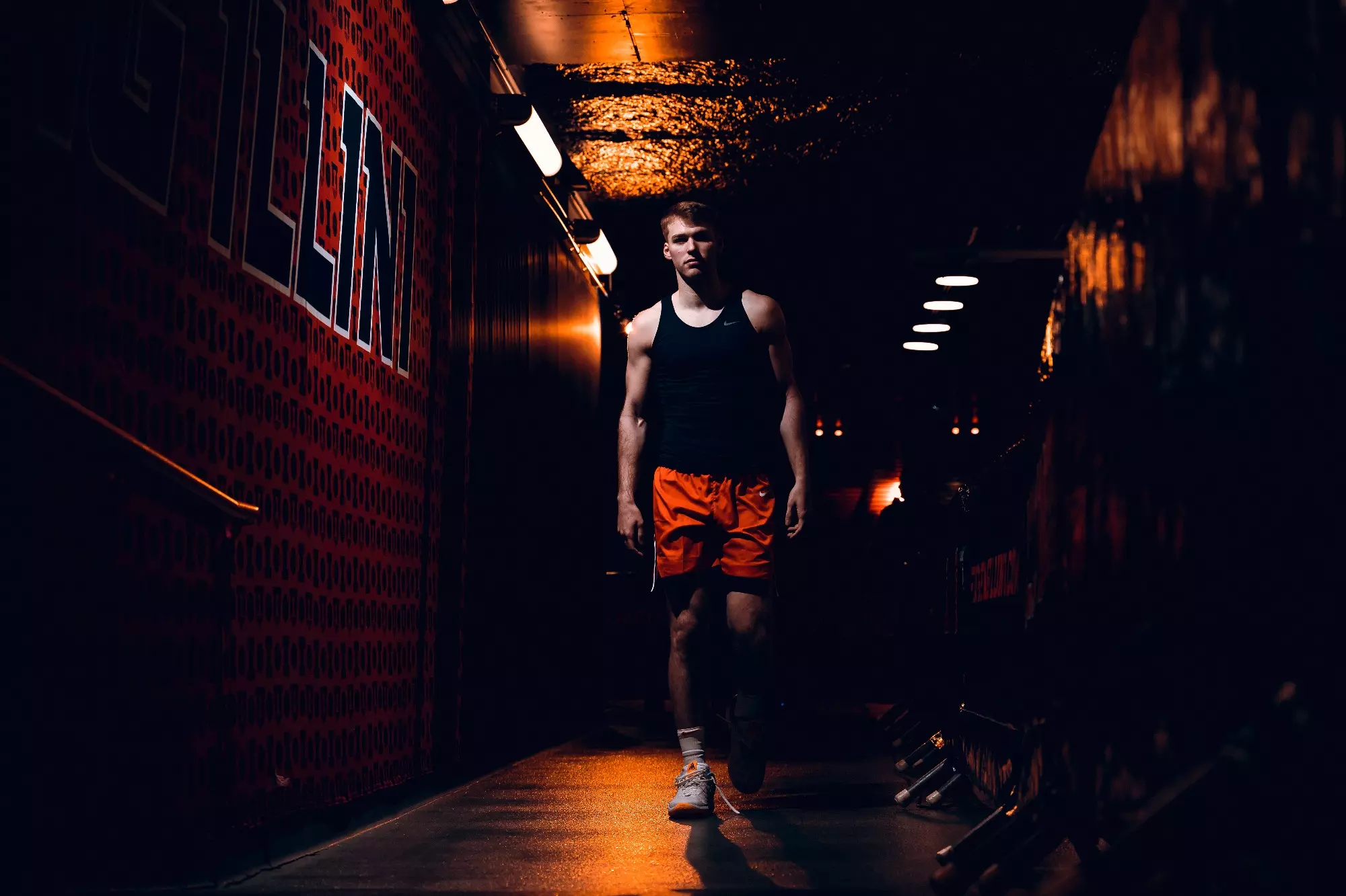 CHAMPAIGN, IL - January 11, 2024 - Illinois Guard/Forward Marcus Domask (#3) before the game between the Michigan State Spartans and the Illinois Fighting Illini at State Farm Center in Champaign, IL. Photo By Kevin Snyder