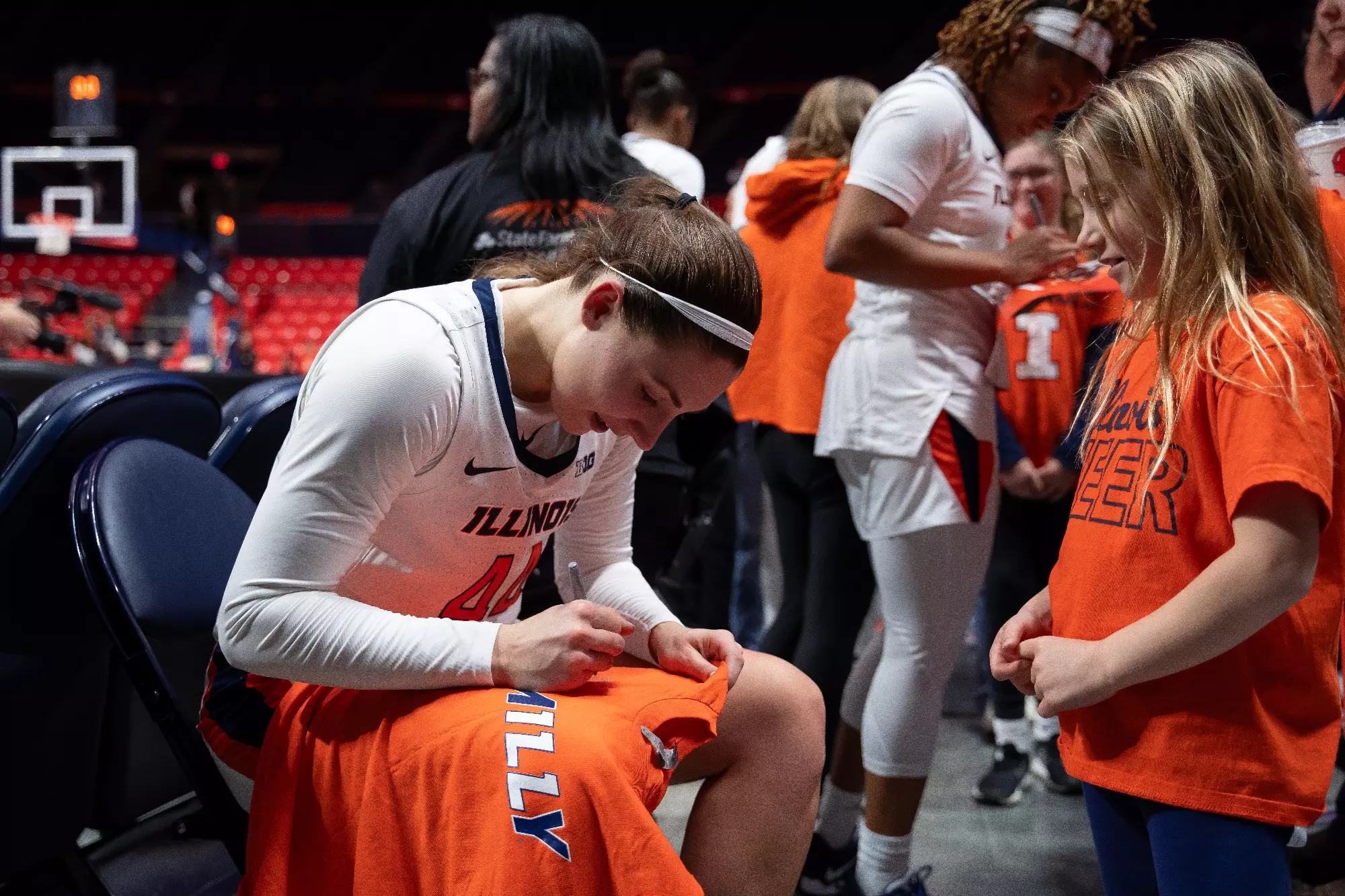 CHAMPAIGN, IL - December 06, 2023 - Illinois Forward Kendall Bostic (#44) after the game between the Northern Kentucky Norse and the Illinois Fighting Illini at State Farm Center in Champaign, IL. Photo By Kevin Snyder